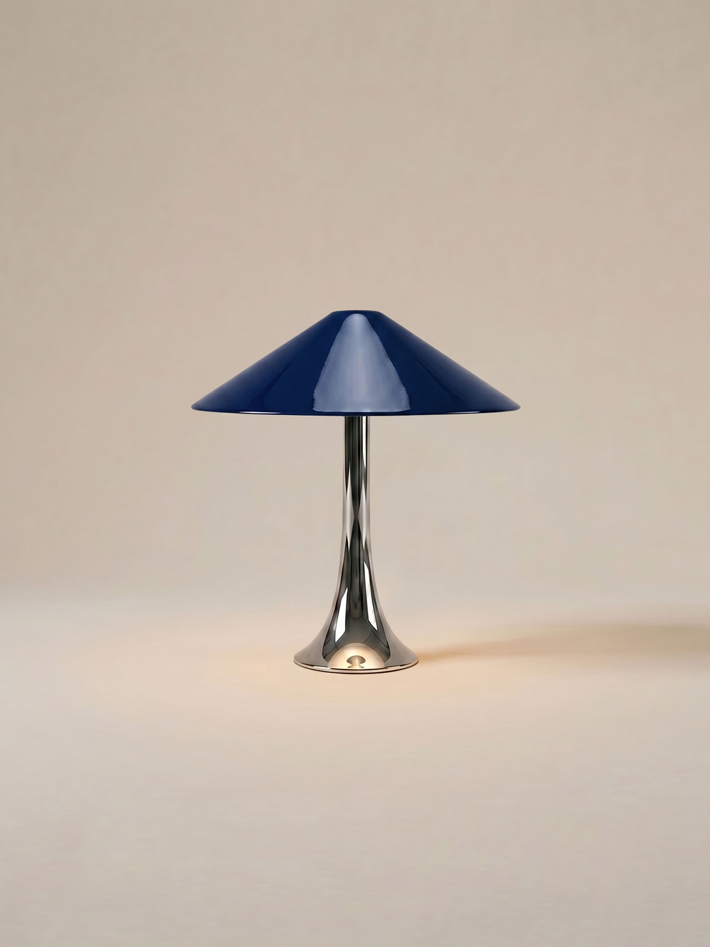 Nova Large Portable Lamp | Chrome Base - Dark Blue Shade