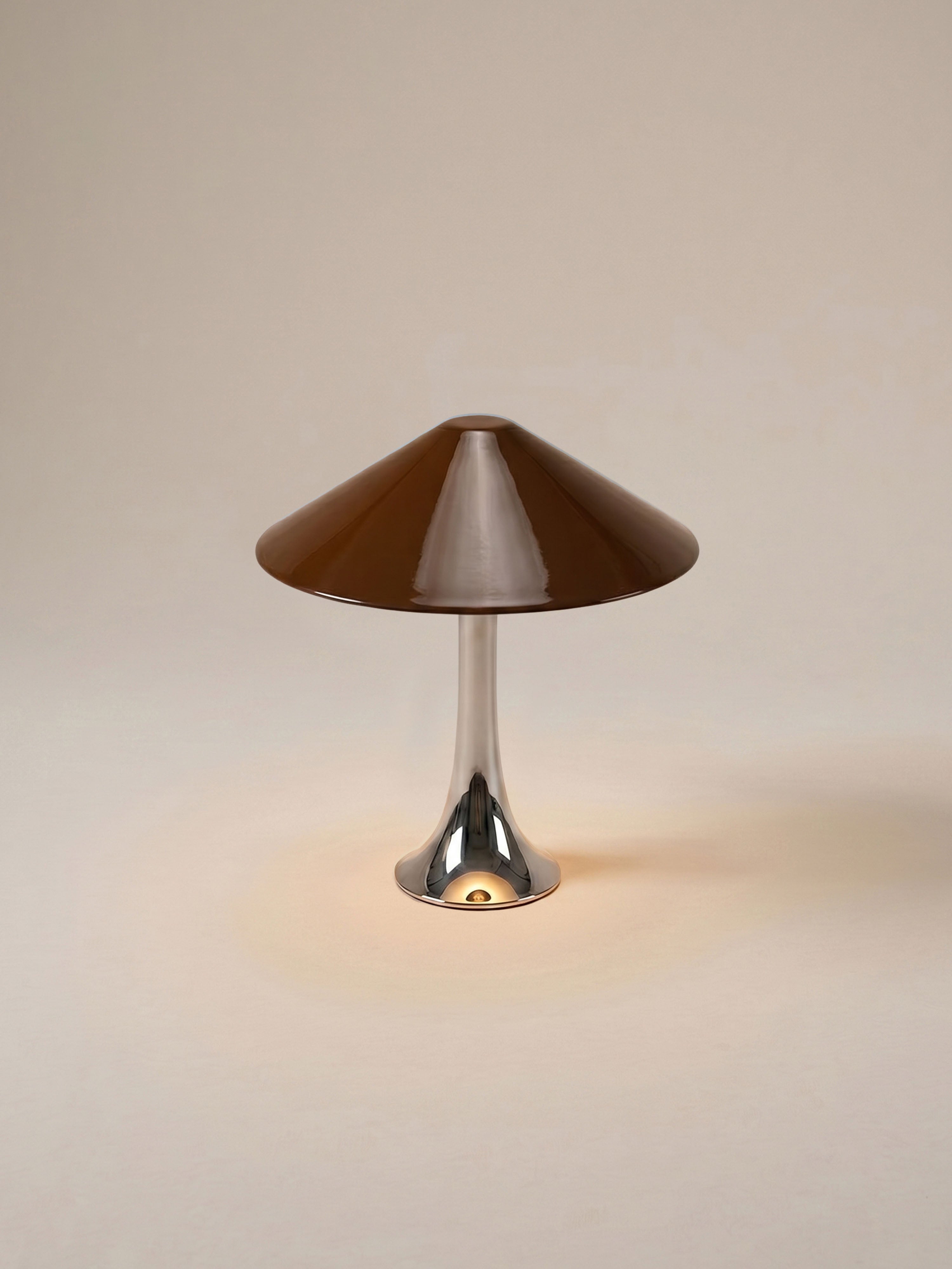 Nova Large Portable Lamp | Chrome Base - Brown Shade