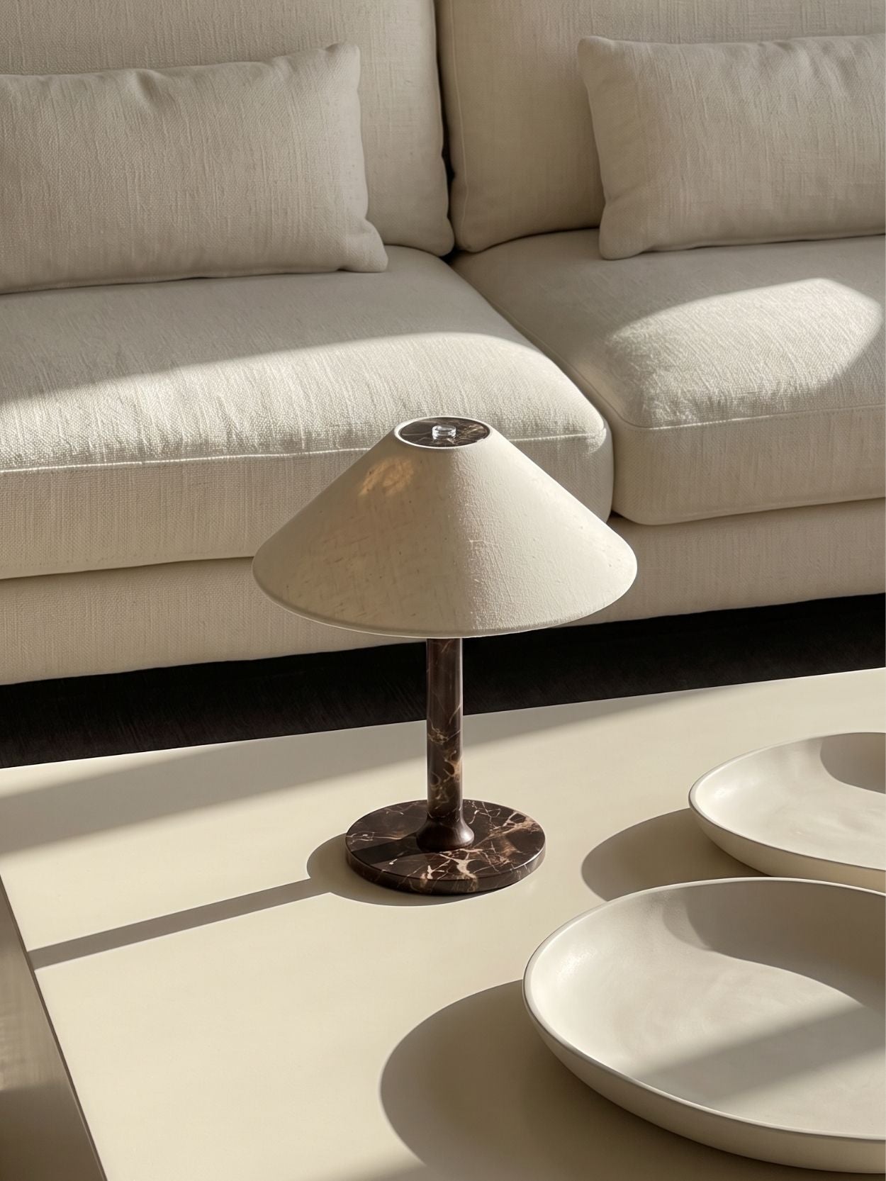 The Rossa Portable Lamp | Brown Marble & Linen