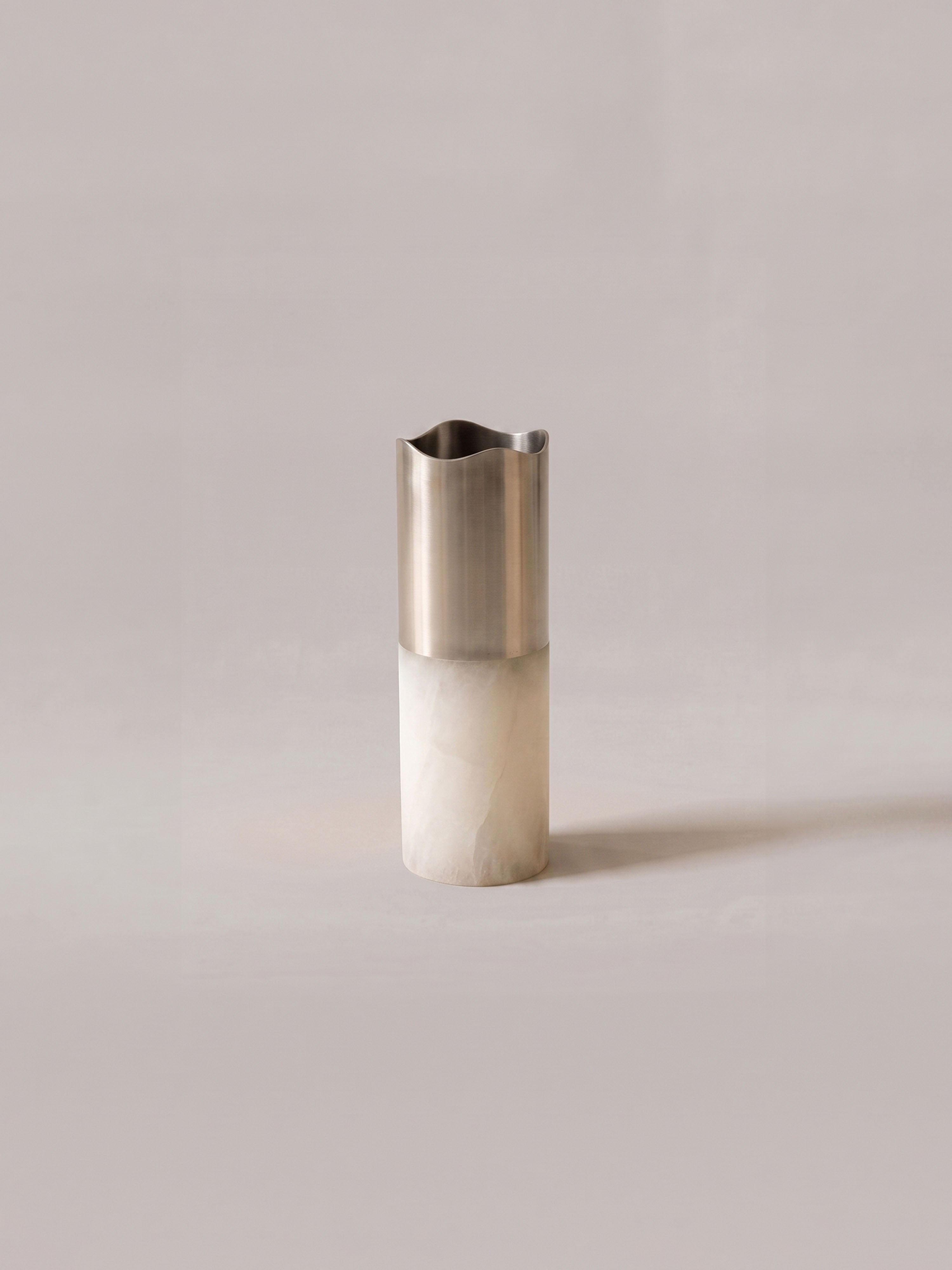 The Lyla Vase - Alabaster & Brushed Metal