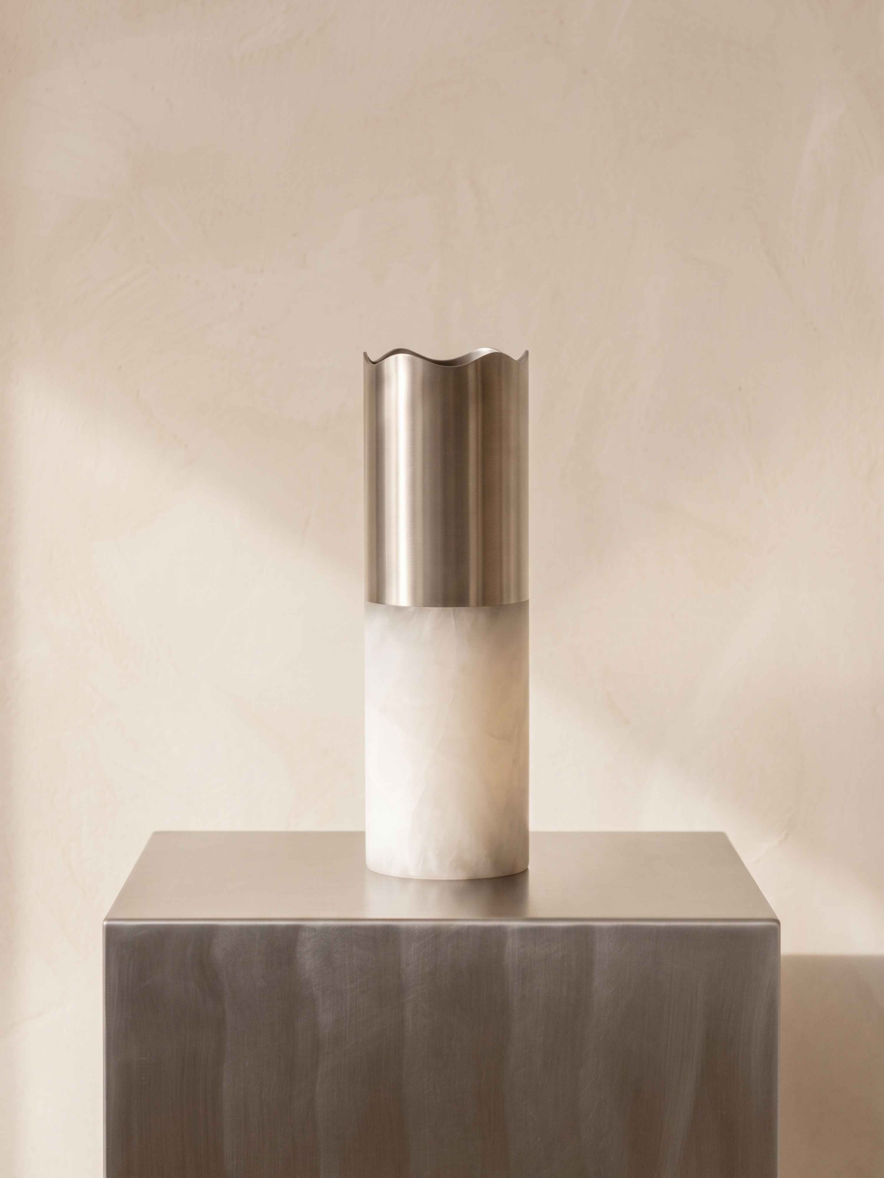The Lyla Vase - Alabaster & Brushed Metal