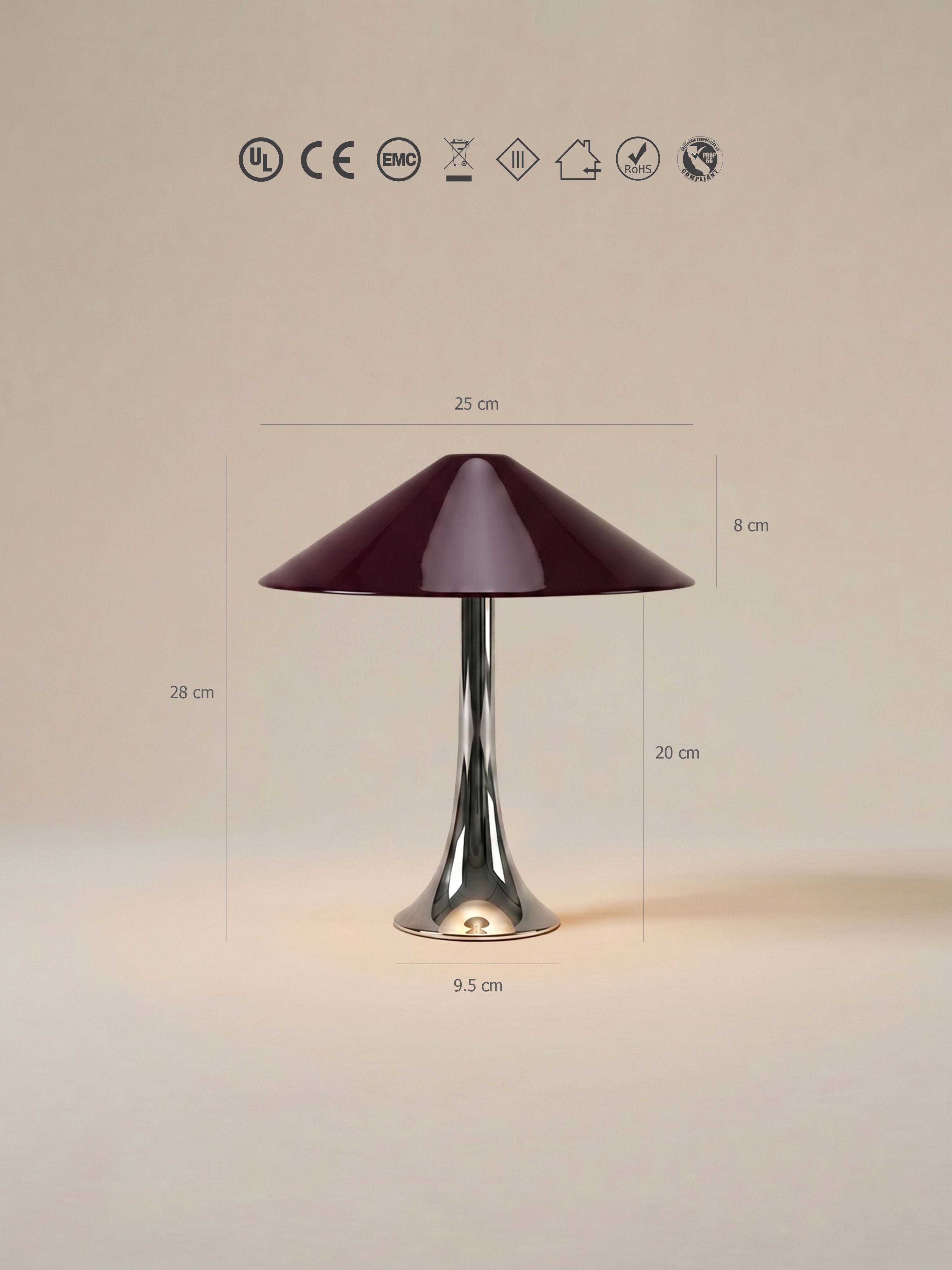 Nova Large Portable Lamp | Chrome & Burgundy Shade