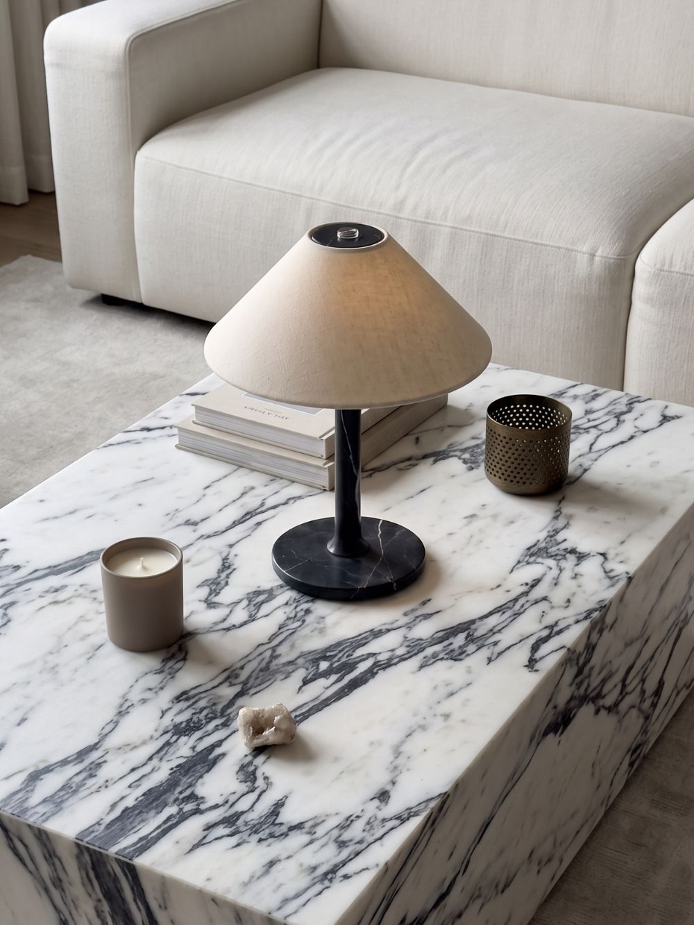 The Rossa Portable Lamp | Black Marble & Linen