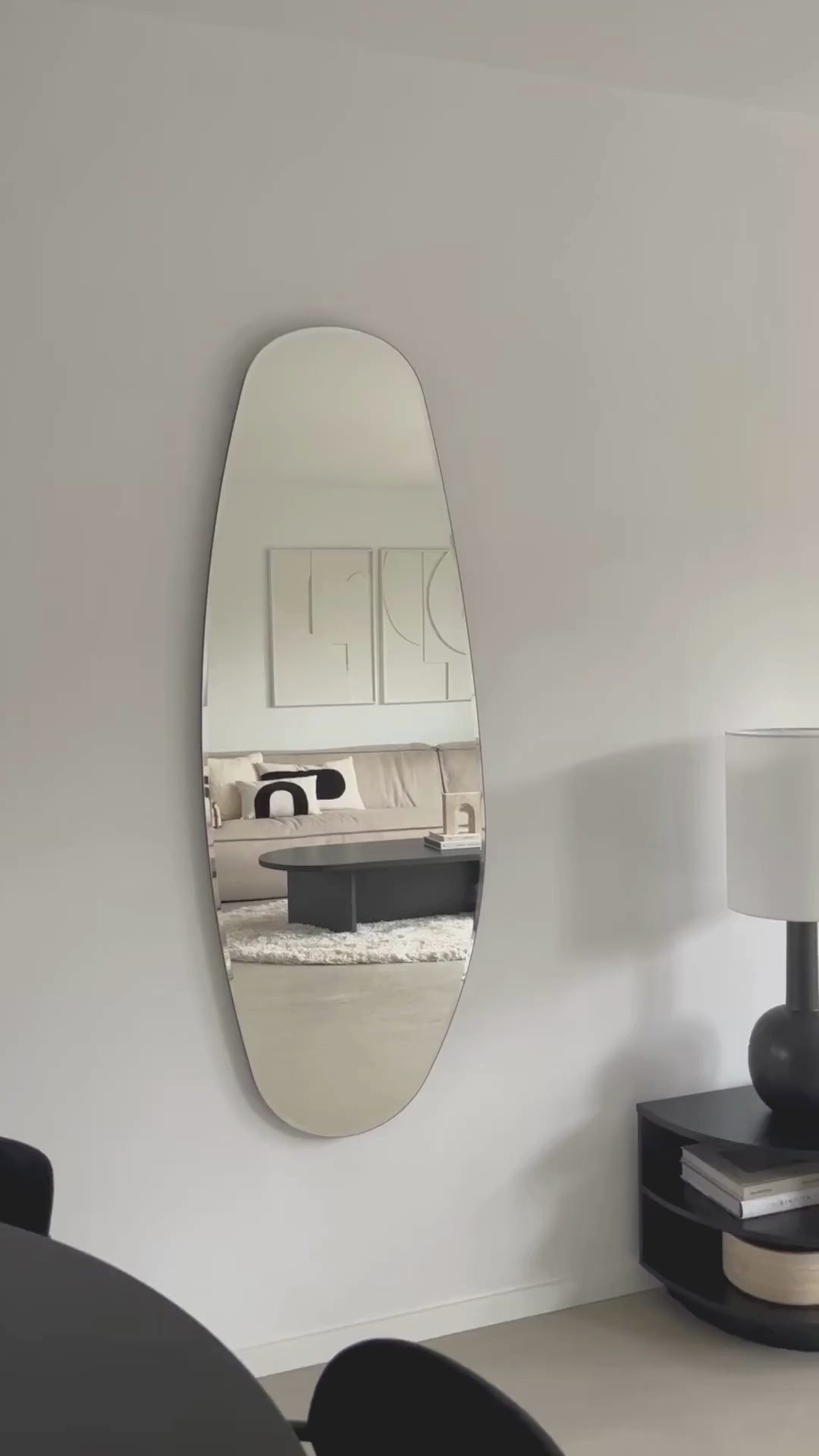 Irregular Opal Mirror video showing aesthetic living room on the reflection