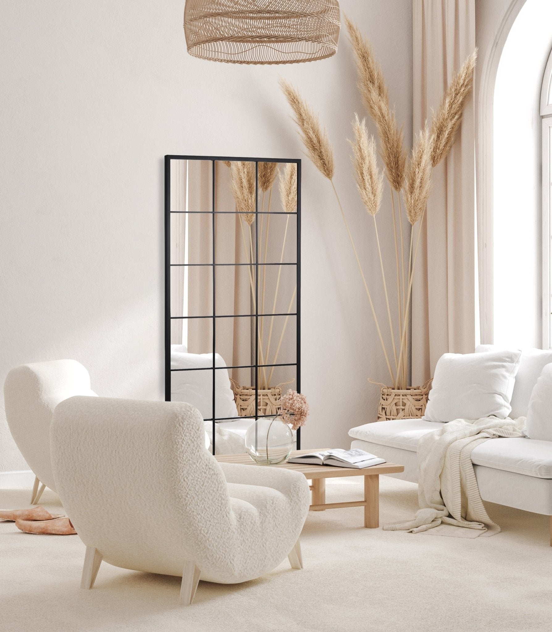 Grid Mirror No.1 | Großer Wandspiegel mit schwarzem Rahmen 220 × 110 cm - Blossholm