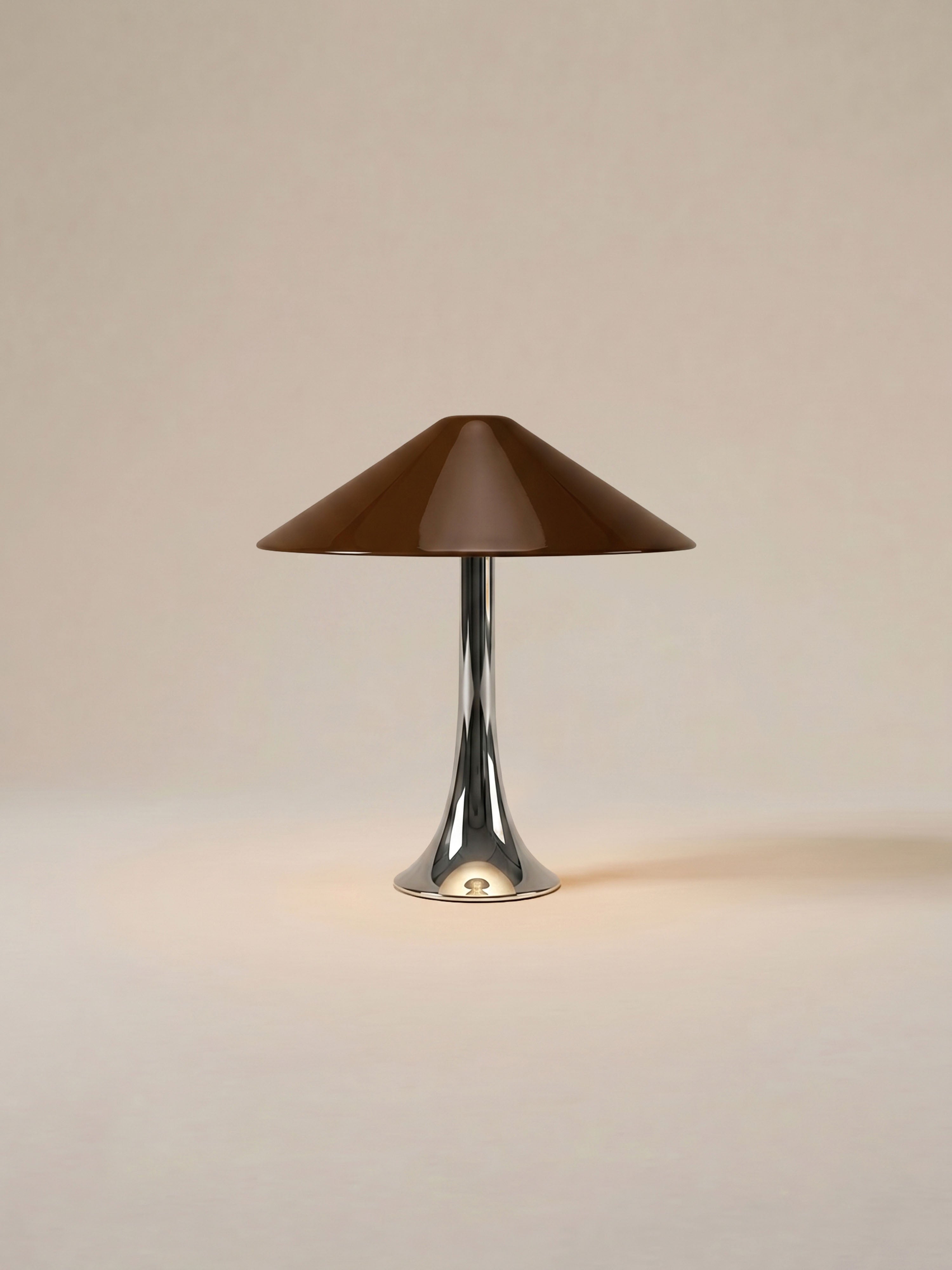 Nova Large Portable Lamp | Chrome Base - Brown Shade