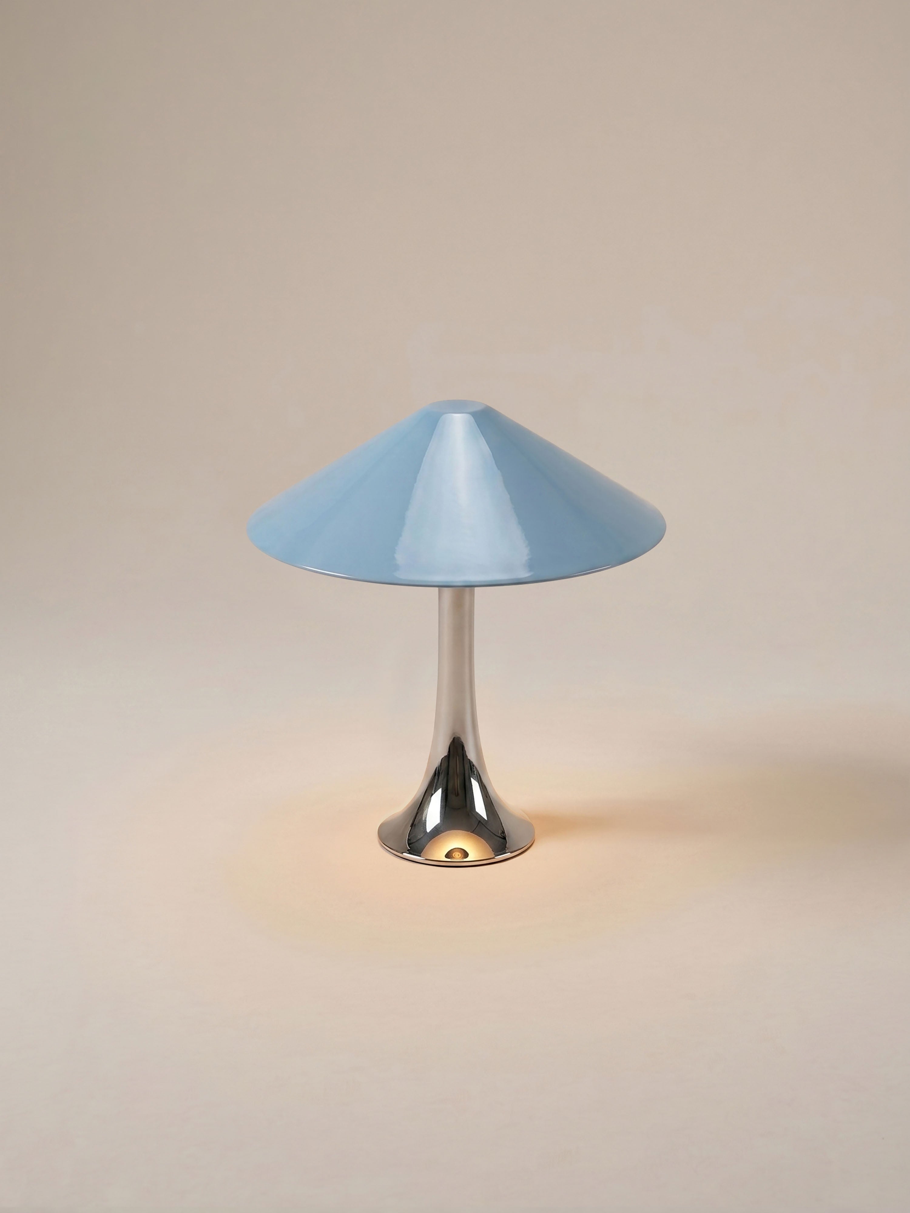 Nova Large Portable Lamp | Chrome Base & Light Blue Shade