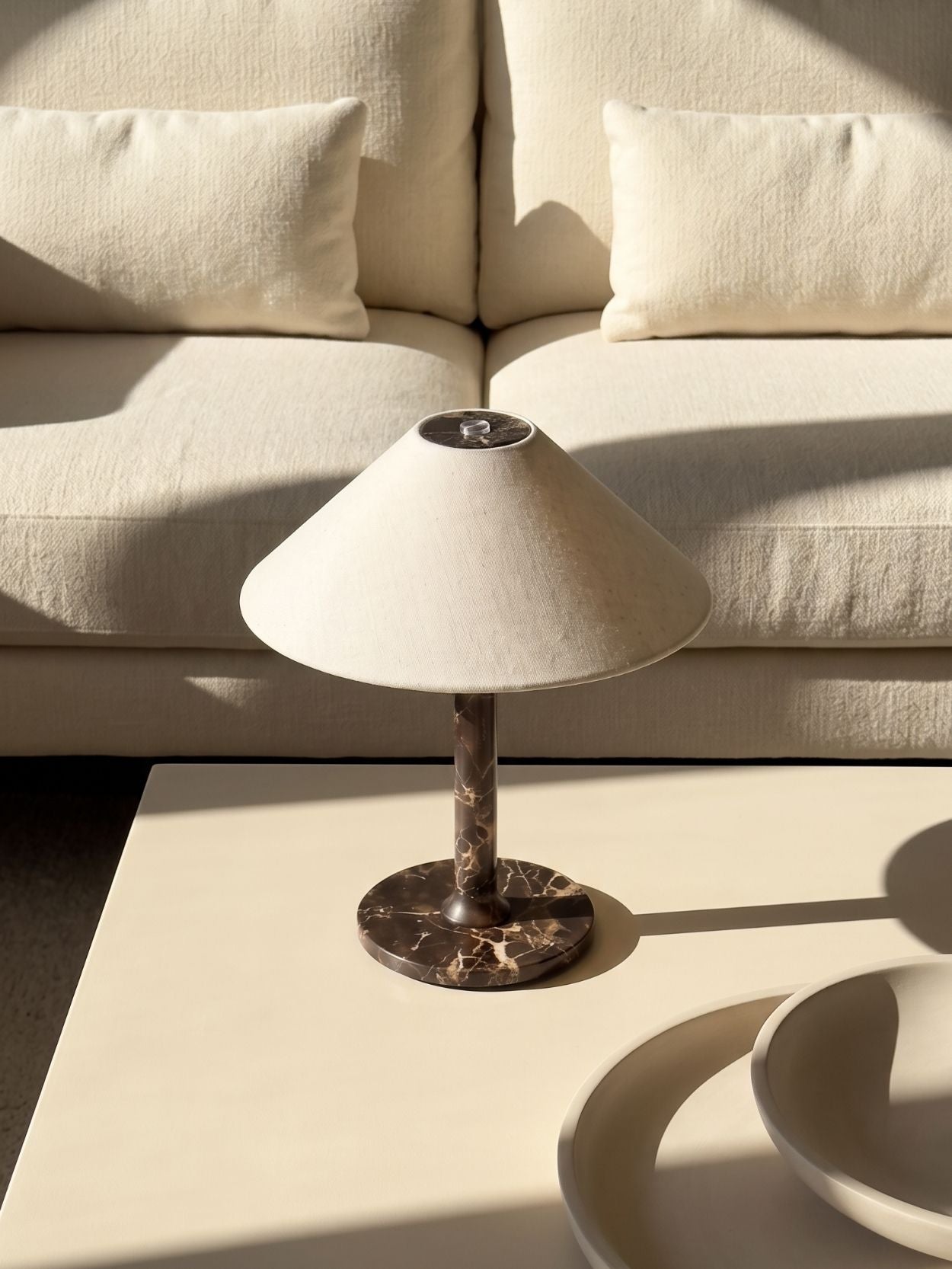 The Rossa Portable Lamp | Brown Marble & Linen