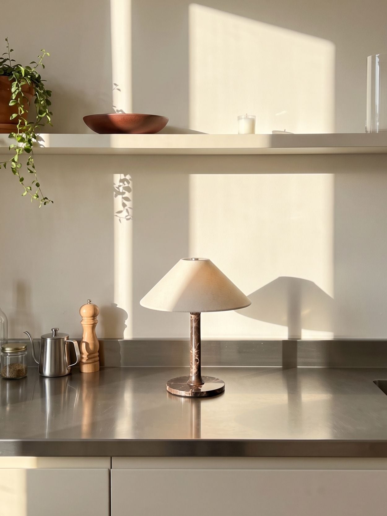 The Rossa Portable Lamp | Brown Marble & Linen