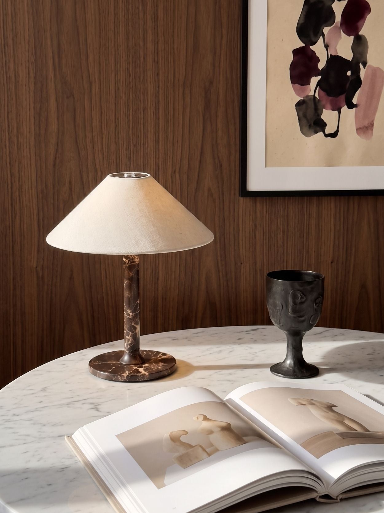The Rossa Portable Lamp | Brown Marble & Linen