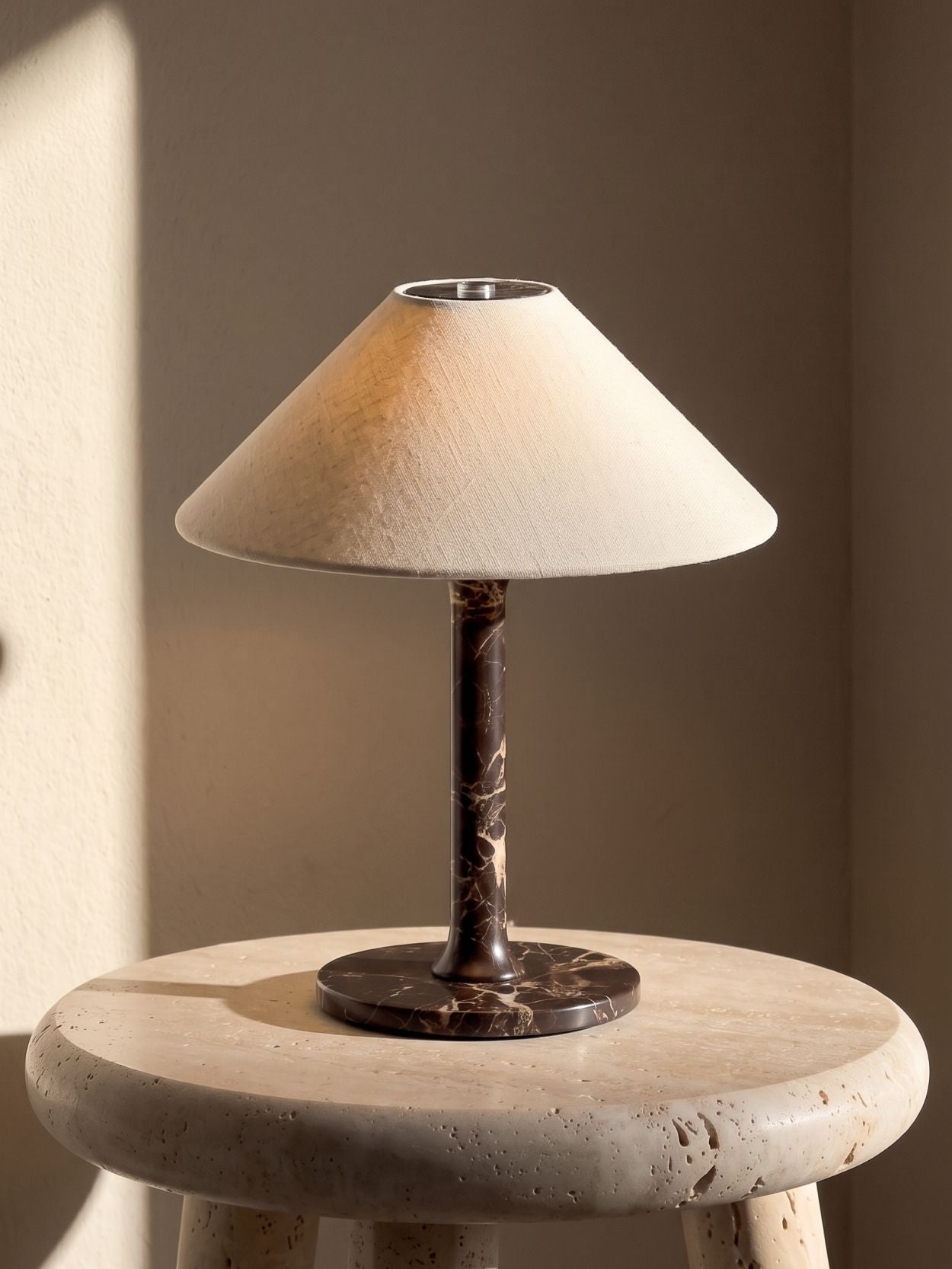 The Rossa Portable Lamp | Brown Marble & Linen
