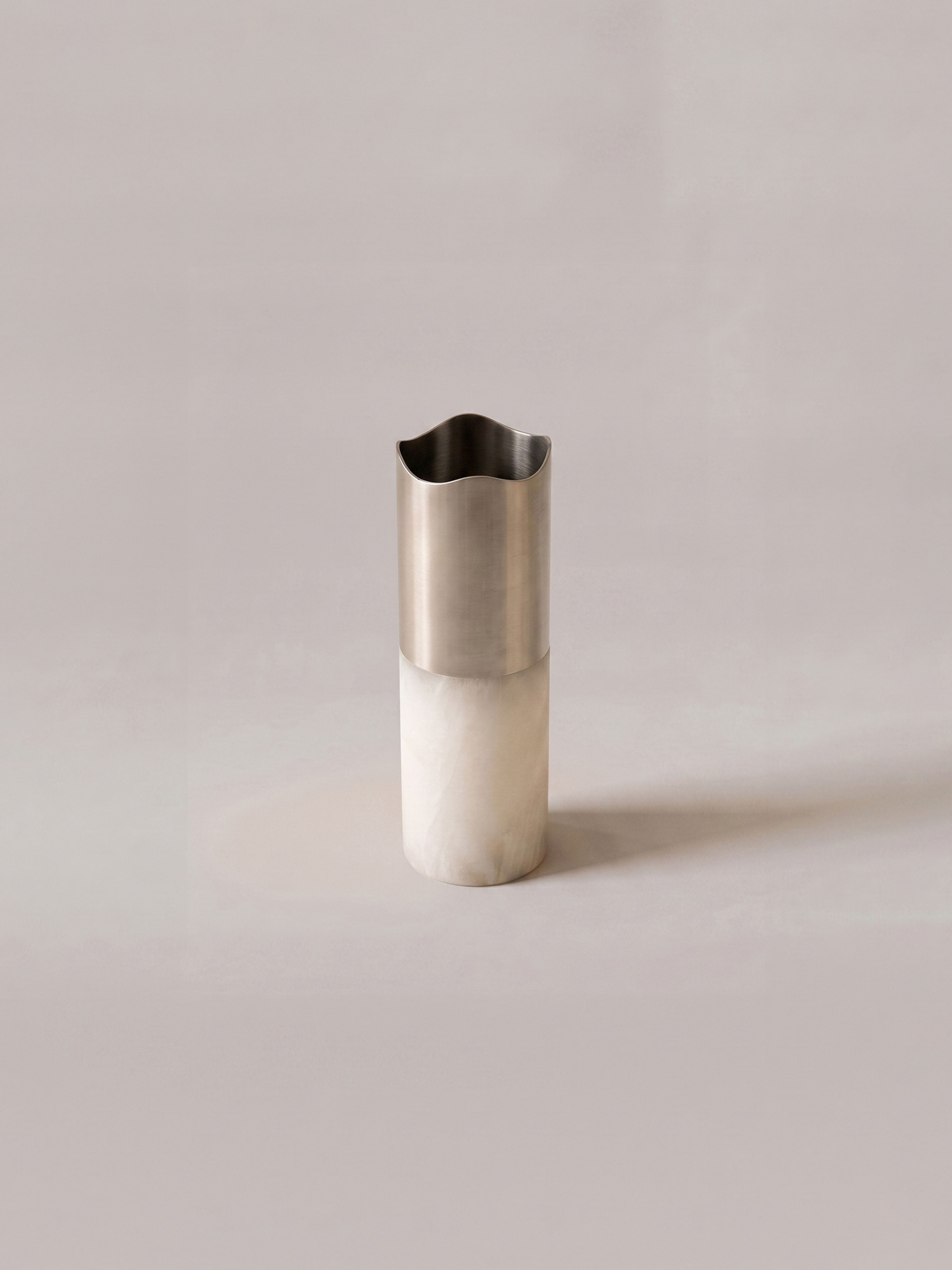 The Lyla Vase | Alabaster & Brushed Metal