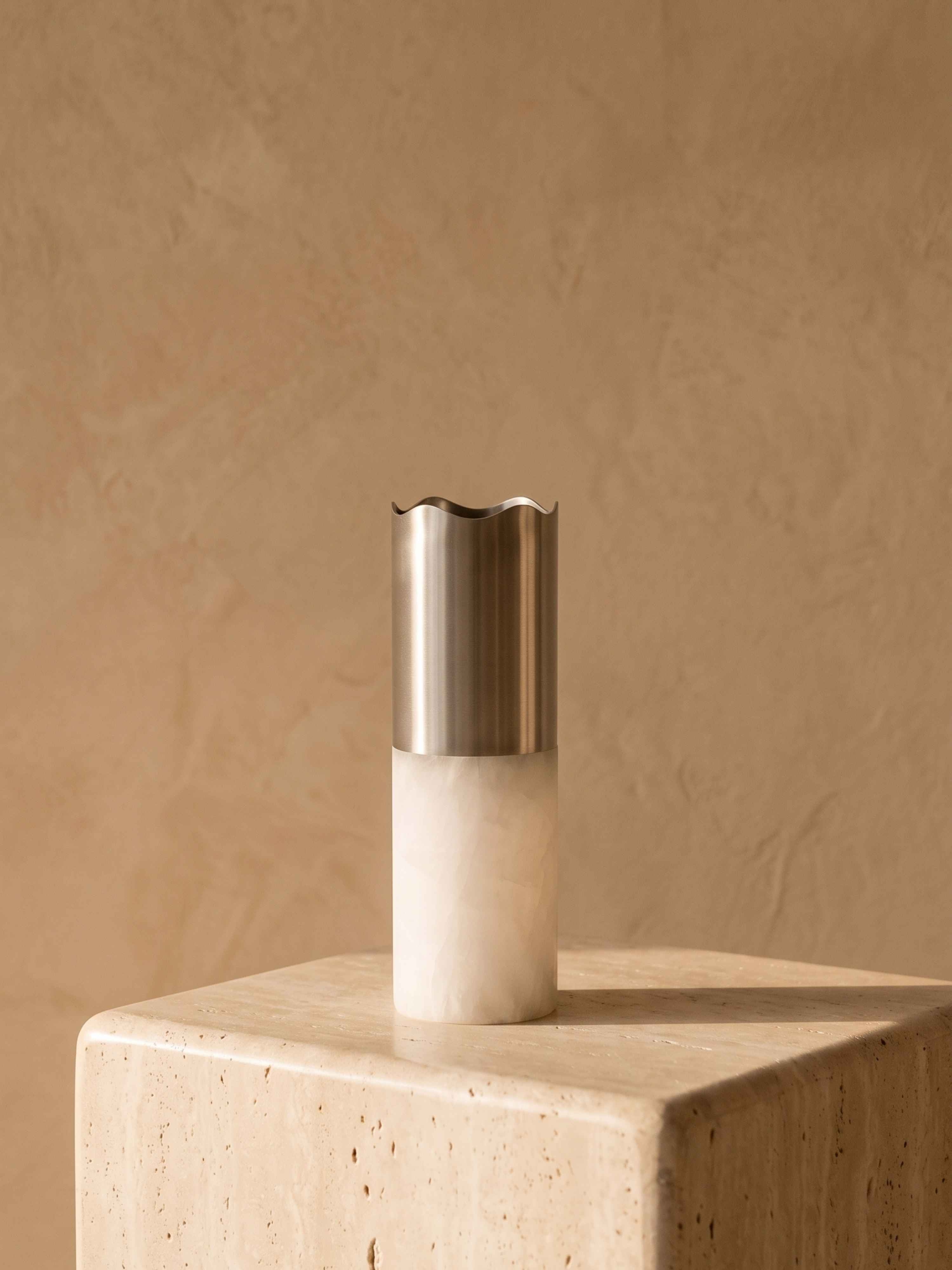 The Lyla Vase | Alabaster & Brushed Metal