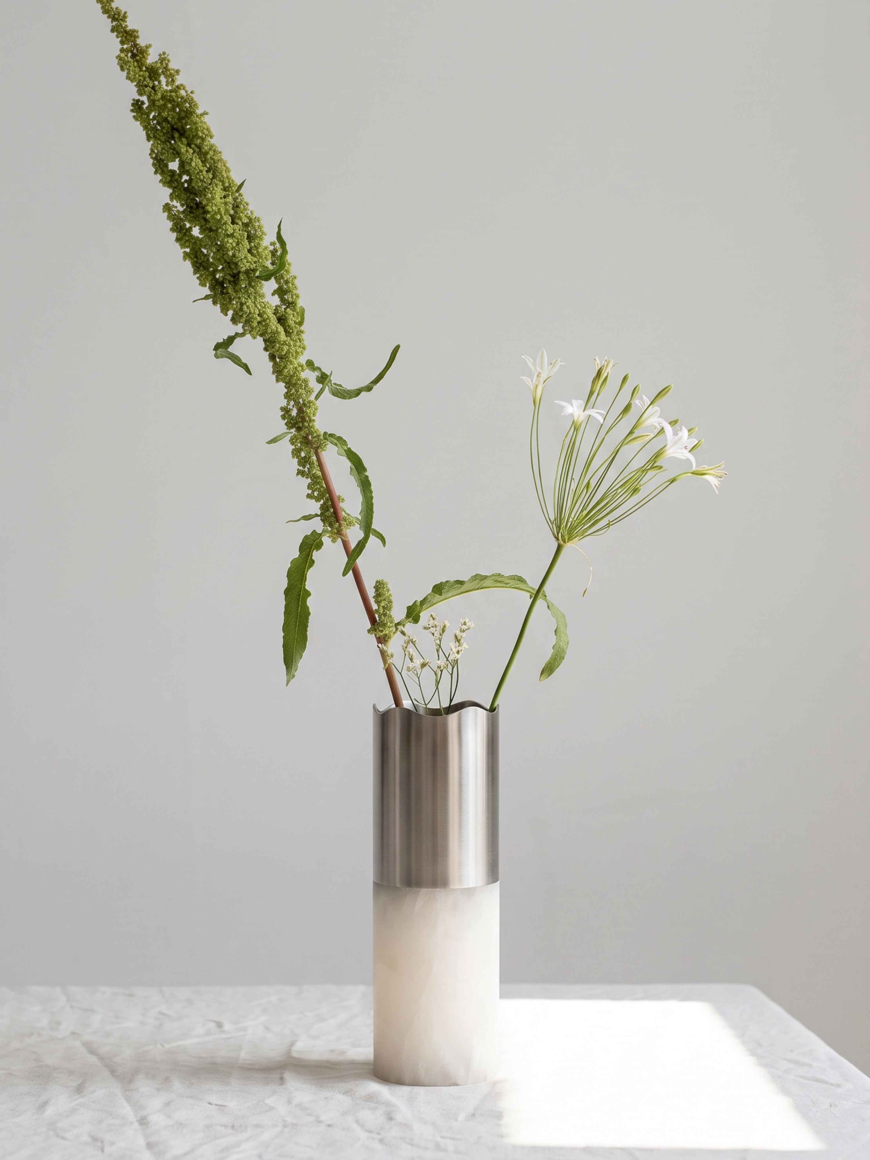 The Lyla Vase | Alabaster & Brushed Metal