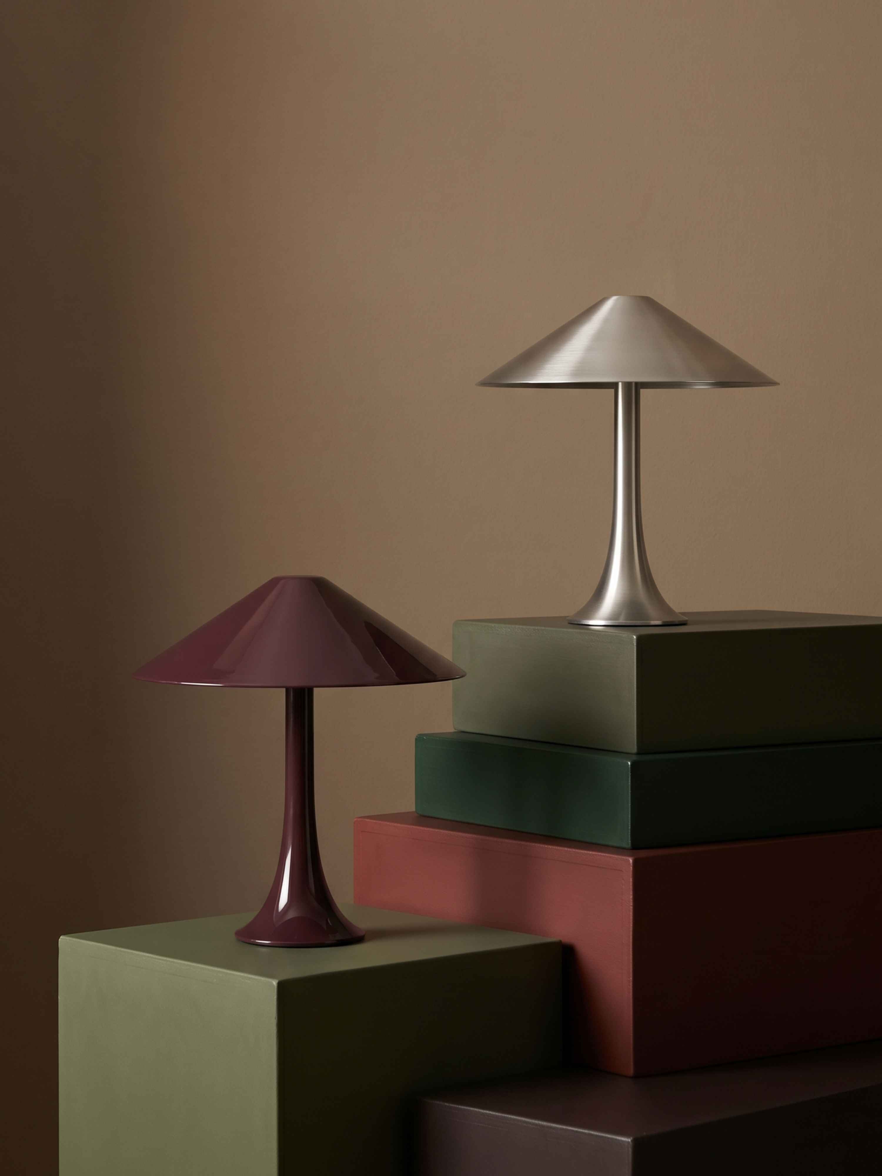 Nova Large Portable Lamp | Chrome Base - Burgundy Shade