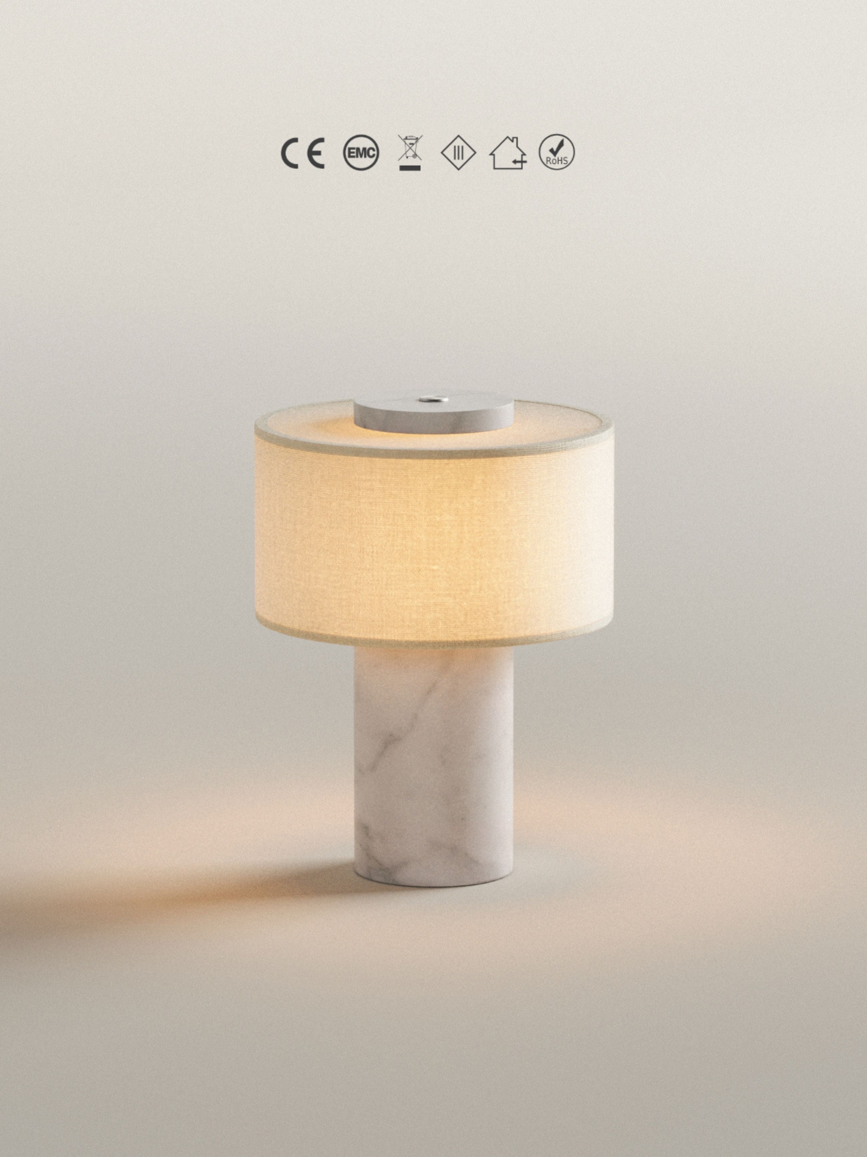 Auríe Portable Table Lamp - Linen & White Marble
