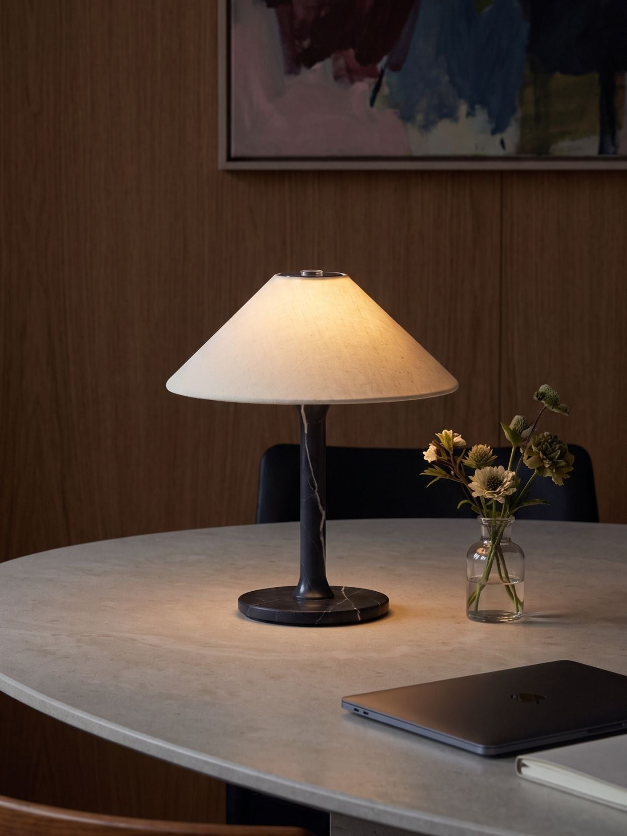 The Rossa Portable Lamp | Black Marble & Linen