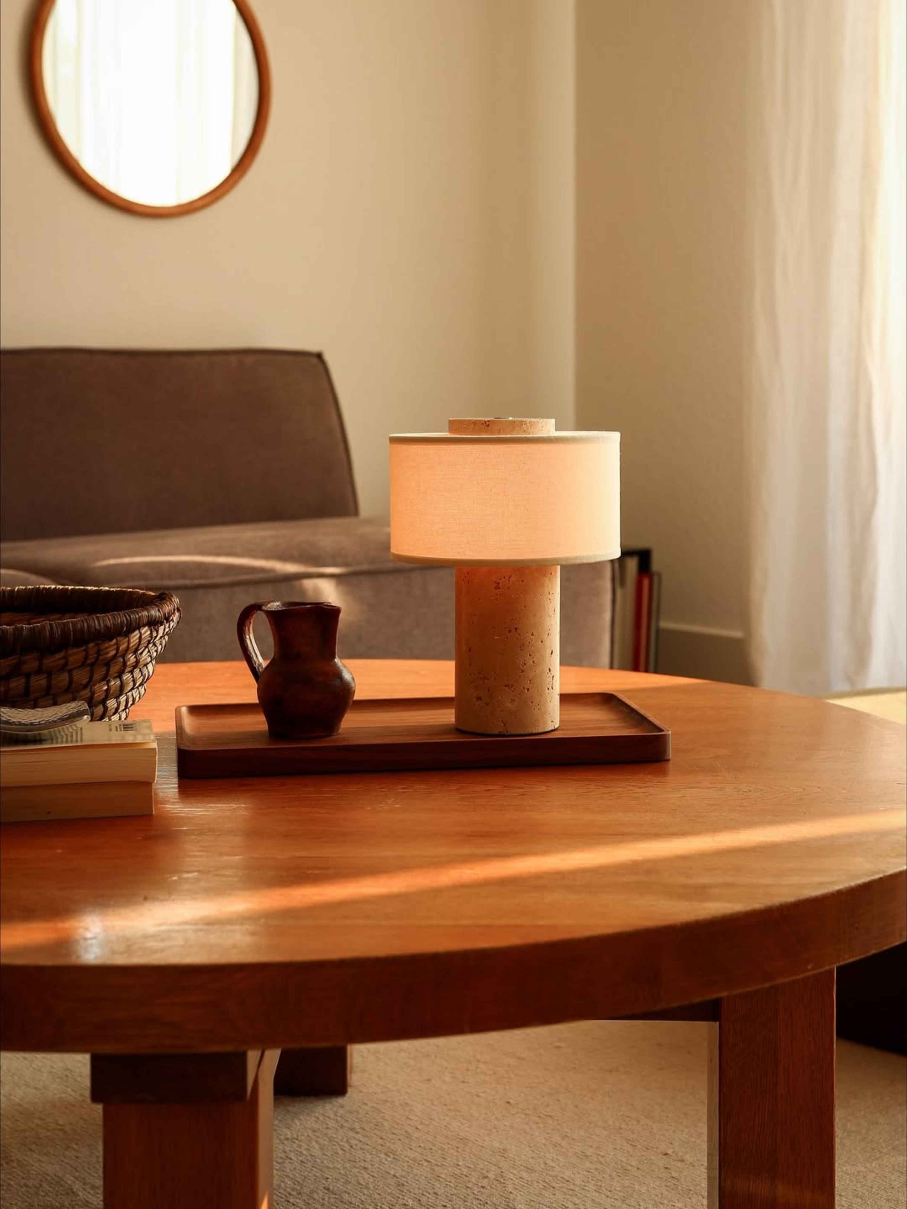 Auríe Portable Lamp | Travertine Stone & Linen