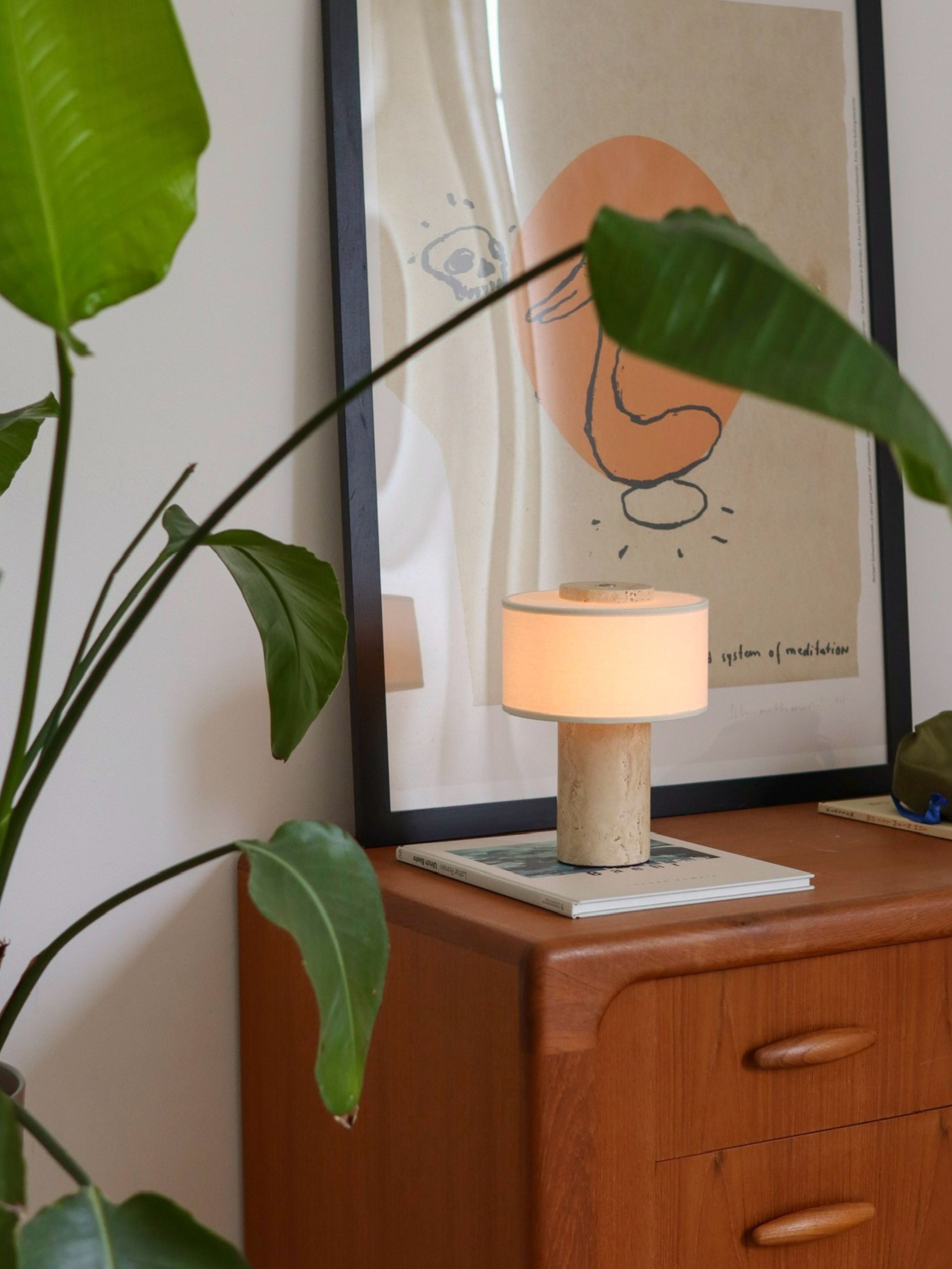 Auríe Portable Lamp | Travertine Stone & Linen