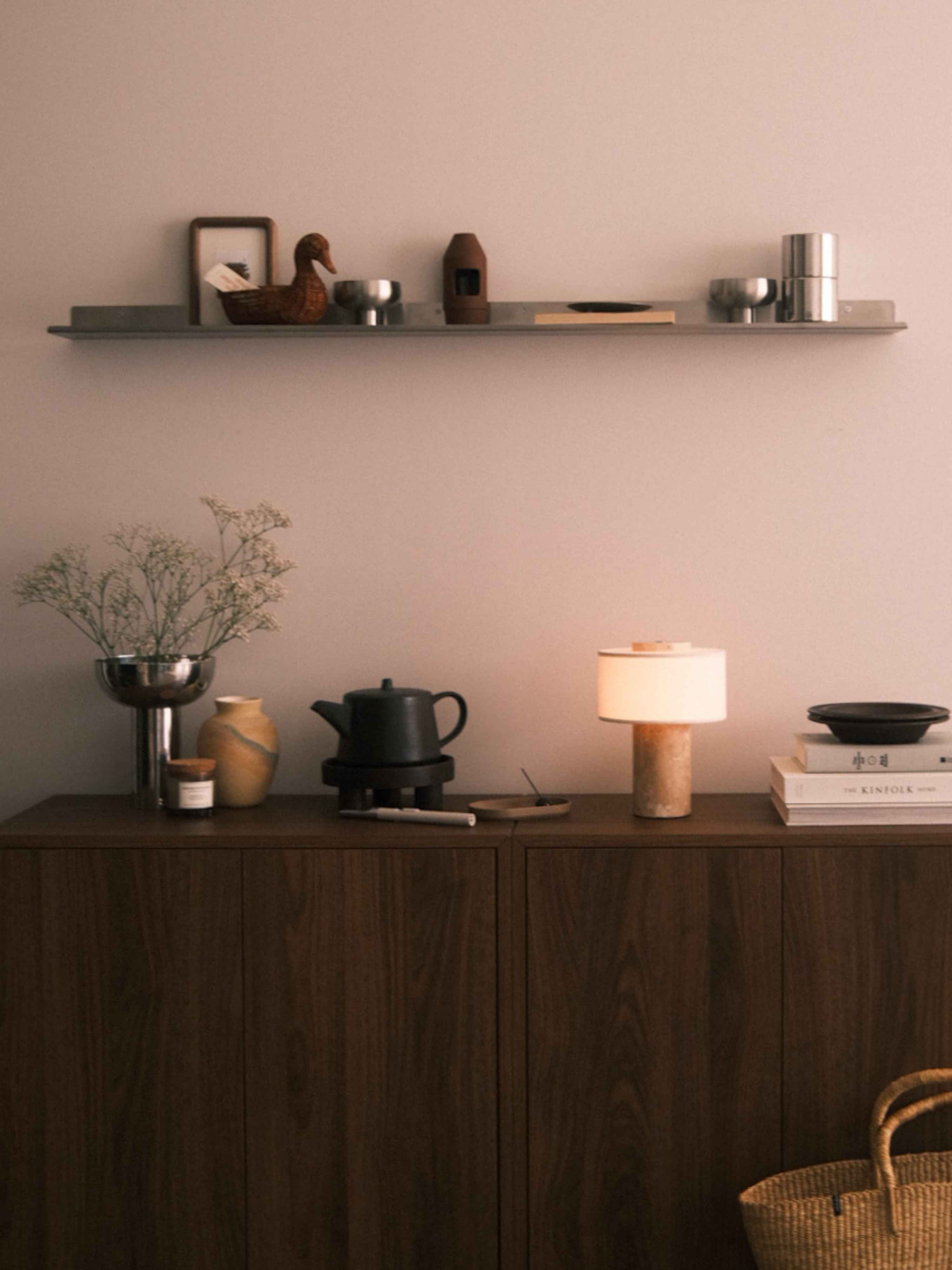Auríe Portable Lamp | Travertine Stone & Linen
