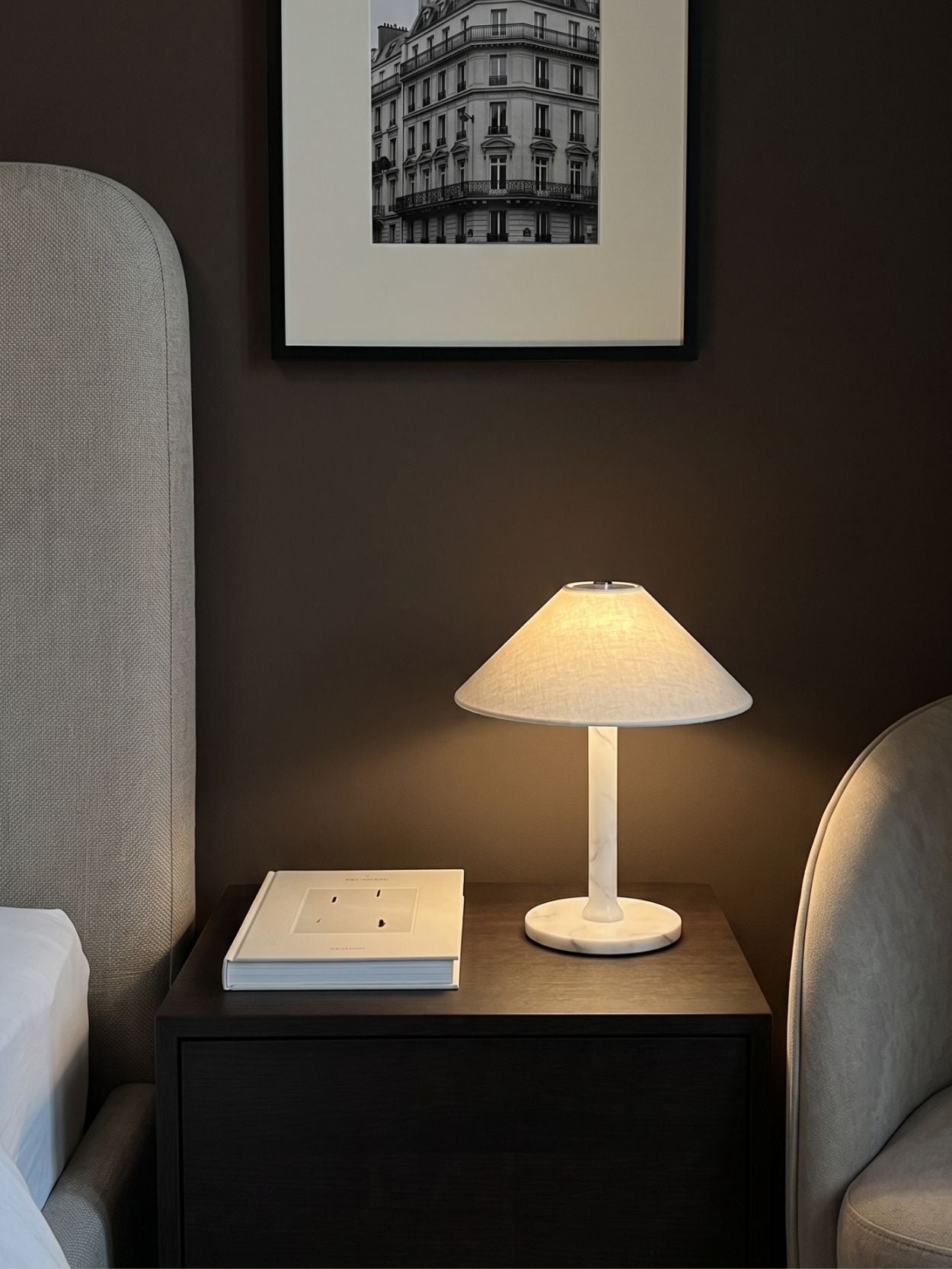 The Rossa Portable Lamp | White Marble & Linen